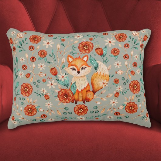 Woodland Fox Whimsical Floral Wasserfarbe Dekokissen