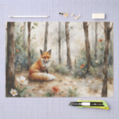 Woodland Fox with Botanical Details Seidenpapier (Handwerk)