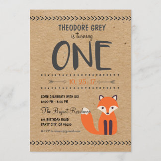 Woodland Fox Zickzack Boy Erster Geburtstag Einlad Einladung