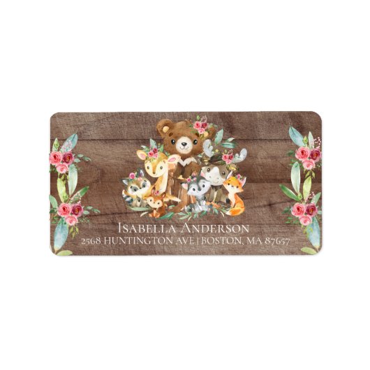 Woodland friends Baby Showadresse Label Adressaufkleber (Vorne)