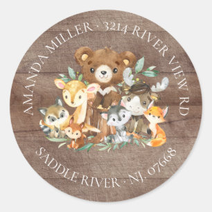 Woodland Friends Babydusche Rücksendeadresse Etike Runder Aufkleber