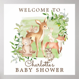 Woodland Friends Babydusche Willkommen Poster