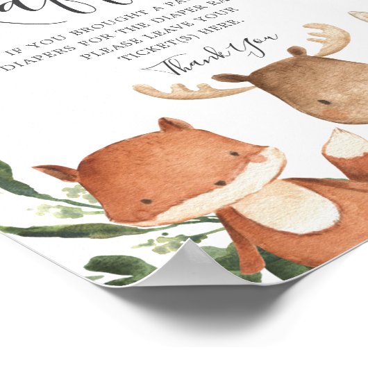 Woodland Friends Babydusche Windeln Raffelzeichen Poster (Ecke)