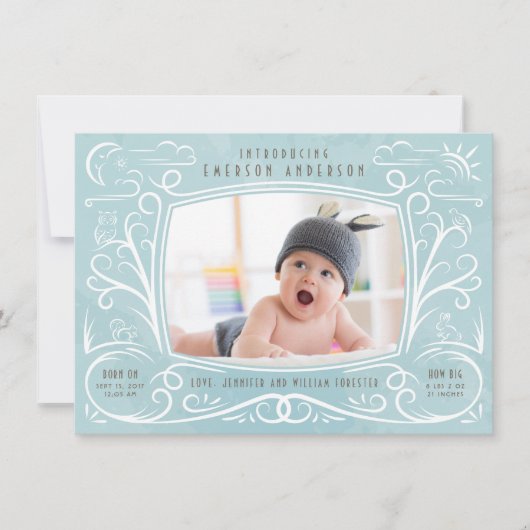 Woodland Friends Birth Announcement Boy Ankündigung (Vorderseite)