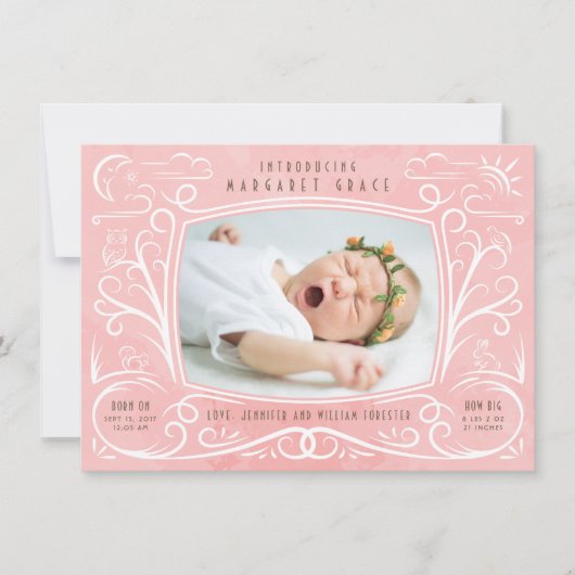 Woodland Friends Birth Announcement Girl Ankündigung (Vorderseite)