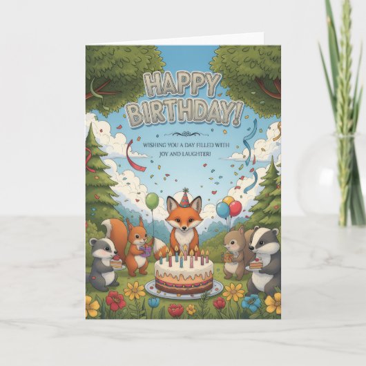 Woodland Friends Birthday Celebration Card Karte (Vorderseite)