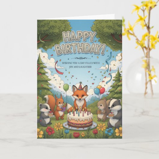 Woodland Friends Birthday Celebration Card Karte (Gelbe Blume)