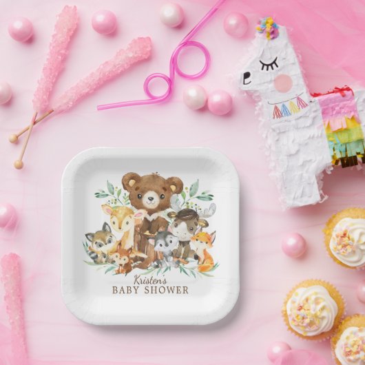 Woodland Friends Boys Babydusche Papierplatte Pappteller (Party)