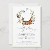 Woodland Friends Floral Watercolor Babydusche Einladung (Vorderseite)
