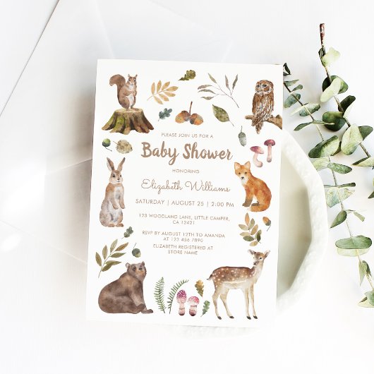 Woodland Friends Gender Neutral Baby Shower Einladung