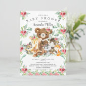 Woodland Friends Girls Babydusche Einladung (Stehend Vorderseite)