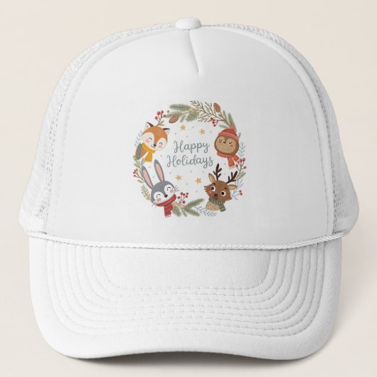Woodland Friends Happy Holidays Circle Truckerkappe (Vorderseite)