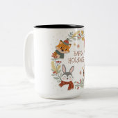 Woodland Friends Happy Holidays Circle Zweifarbige Tasse (Vorderseite Links)
