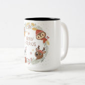 Woodland Friends Happy Holidays Circle Zweifarbige Tasse (VorderseiteRechts)