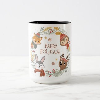 Woodland Friends Happy Holidays Circle Zweifarbige Tasse