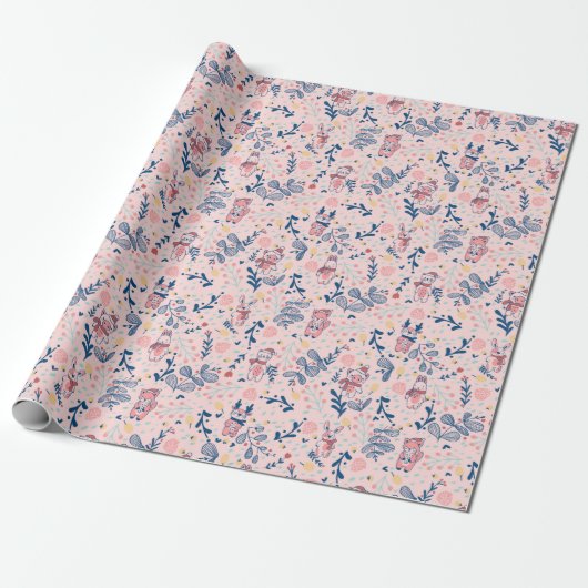 Woodland Friends in Blush Cozy Winter Forest Geschenkpapier (Ungerollt)