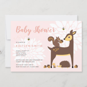Woodland Friends Pink Baby Dusche Einladung