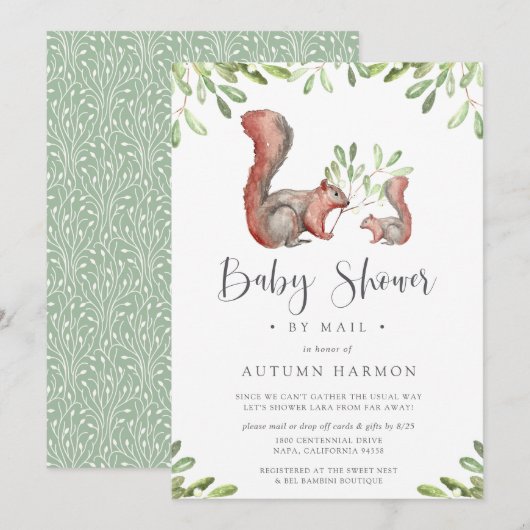 Woodland Friends Red Squirrel Baby Dusche by Mail Einladung (Vorne/Hinten)