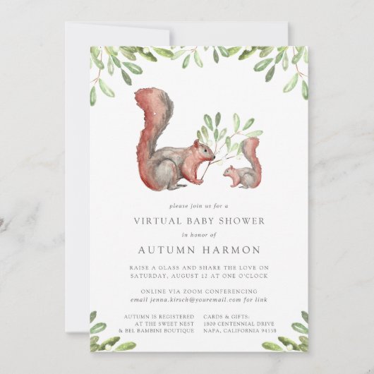 Woodland Friends Red Squirrel Virtual Baby Dusche Einladung (Vorderseite)