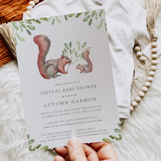 Woodland Friends Red Squirrel Virtual Baby Dusche Einladung
