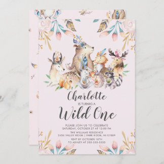 Woodland Friends Wild One Birthday Einladung