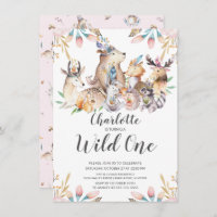 Woodland Friends Wild One Girls 1. Geburtstag Invi