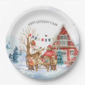 Woodland Friends Winter Weihnachten Geburtstagspar Pappteller (Vorderseite)