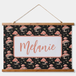 Woodland Frogs & Fly Agaric Mushrooms Watercolor Wandteppich Mit Holzrahmen