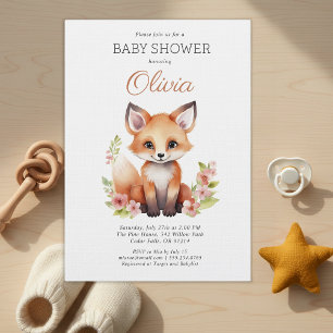 Woodland Fuchs Rosa Pfirsich Mädchen Baby Shower Einladung