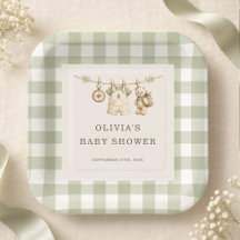 Woodland Gingham Salbei Grün Baby Shower 