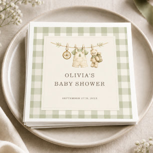 Woodland Gingham Salbei Grün Baby Shower Serviette