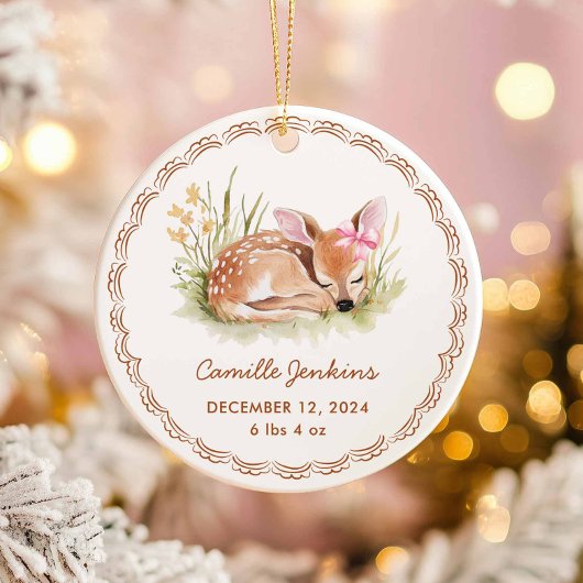 Woodland Girl Baby Birth Stats Photo Christmas Keramik Ornament