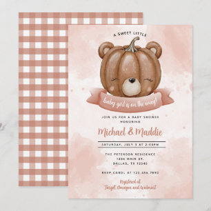 Woodland Girl Bear Pumpkin Baby Dusche Einladung