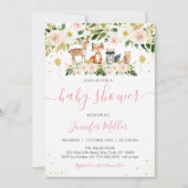 Woodland Girl Pink Floral Baby Dusche Einladung (Vorderseite)