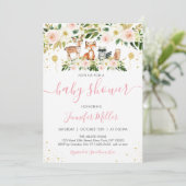 Woodland Girl Pink Floral Baby Dusche Einladung (Stehend Vorderseite)