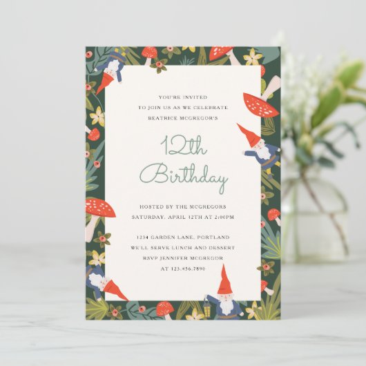 Woodland Gnomes Party Invite Einladung (Stehend Vorderseite)