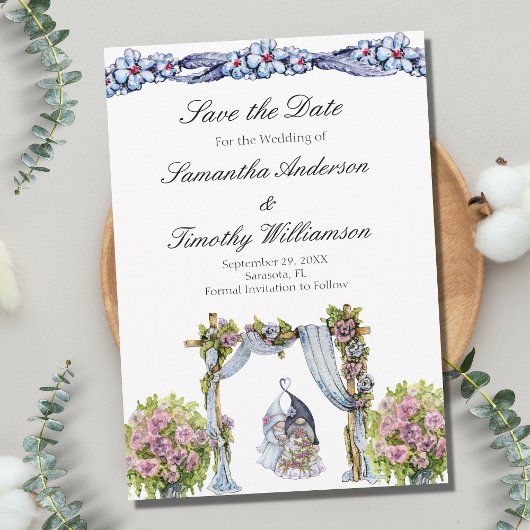 Woodland Gnomes Wedding Floral Scandinavian QR Save The Date