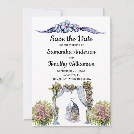 Woodland Gnomes Wedding Floral Skandinavien Save The Date (Vorderseite)