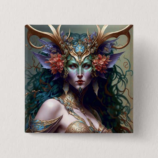 Woodland Goddess Fantasy Art Button (Vorderseite)