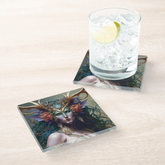 Woodland Goddess Fantasy Art Glasuntersetzer (Schrägansicht)