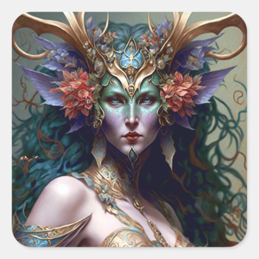 Woodland Goddess Fantasy Art Quadratischer Aufkleber (Vorderseite)