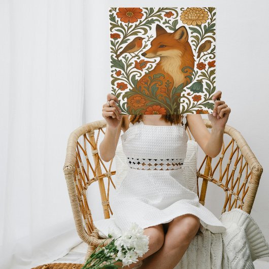 Woodland Grace Fox Motif in Bloom Leinwanddruck