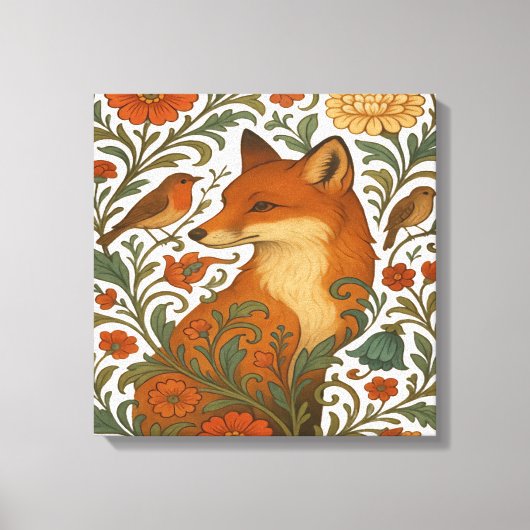 Woodland Grace Fox Motif in Bloom Leinwanddruck (Vorderseite)
