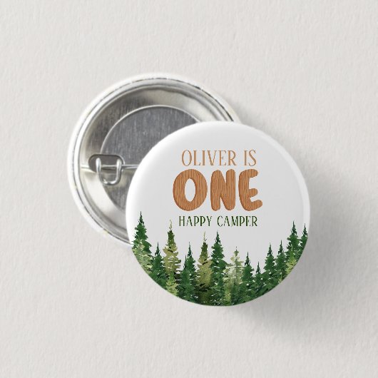 Woodland Green Happy Camper First Birthday Button (Vorne & Hinten)