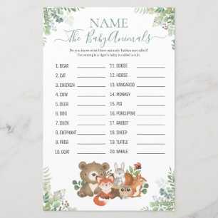 Woodland Greenerenery Shower Baby Animal Name Game