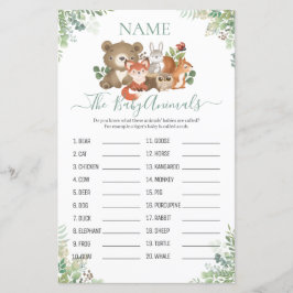 Woodland Greenerenery Shower Baby Animal Name Game