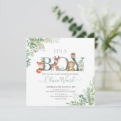 Woodland Greenery Baby Shower Boy Einladung (Stehend Vorderseite)