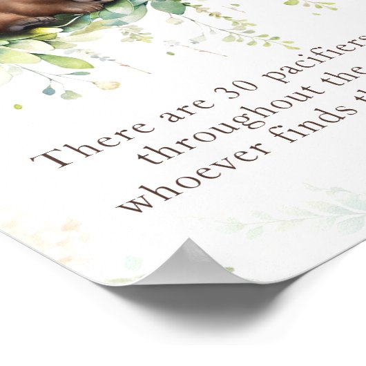 Woodland Greenery Baby Shower Pacifier Hunt Game Poster (Ecke)