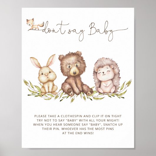 Woodland Greenery Say Baby Game Poster nicht (Vorne)
