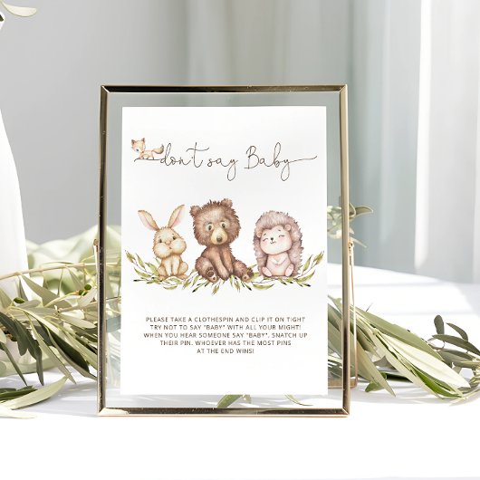 Woodland Greenery Say Baby Game Poster nicht